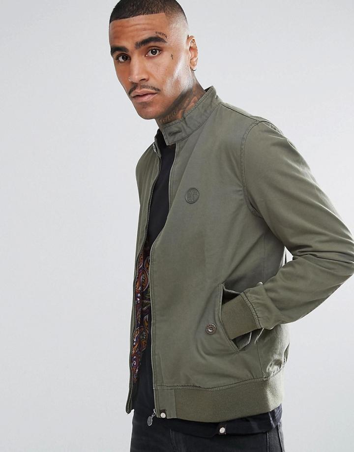Pretty Green Cotton Harrington Jacket With Printed Paisley Lining In Green - Green