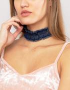 Limited Edition Denim Frayed Choker Necklace - Blue