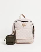 River Island Monogram Nylon Backpack With Pouch In Pink