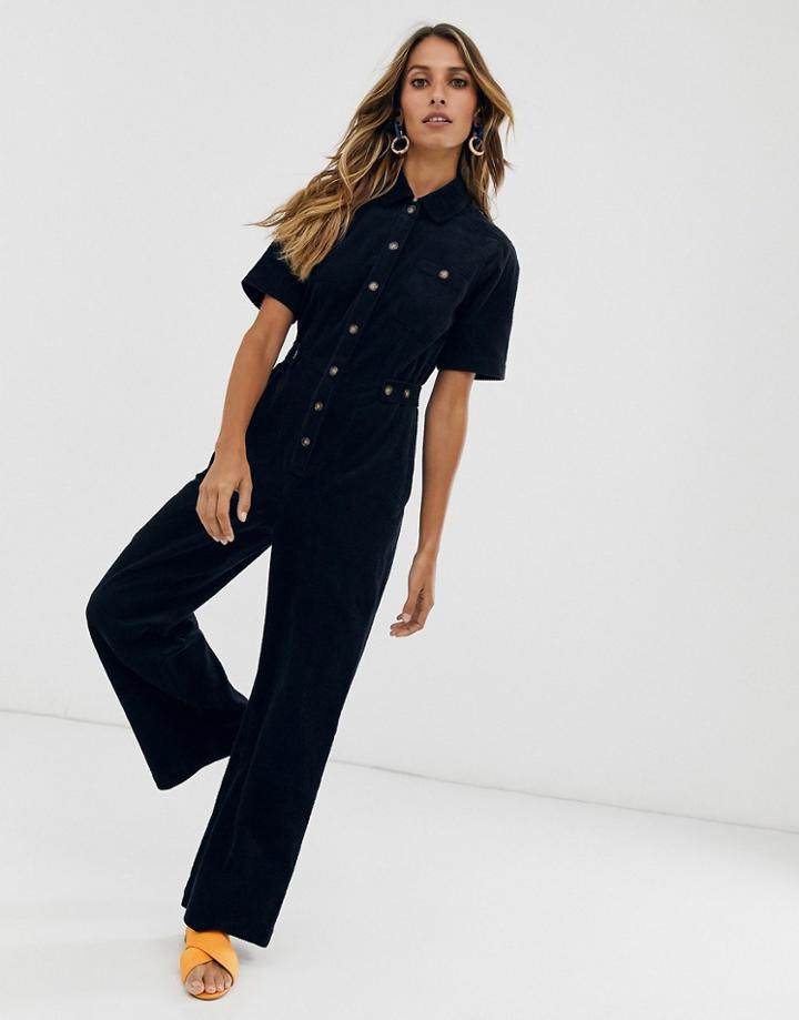 & Other Stories Cord Jumpsuit With Button Detail In Navy