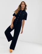 & Other Stories Cord Jumpsuit With Button Detail In Navy