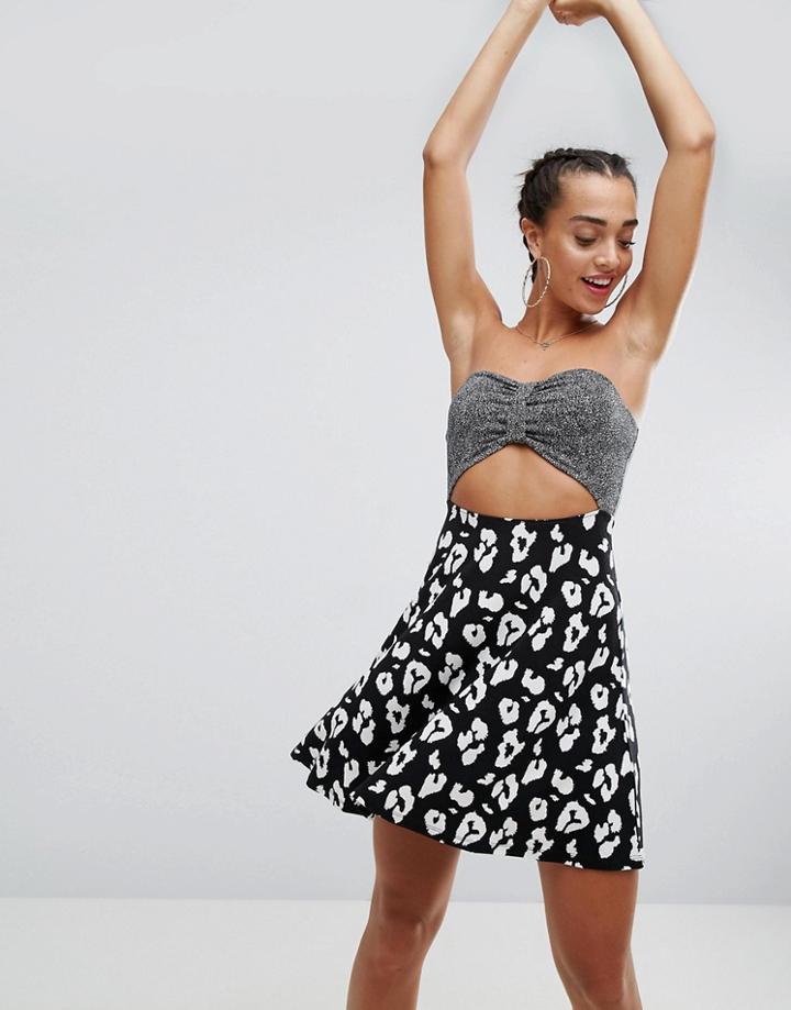 Asos Bow Front Bandeau Skater Mini Dress In Leopard Print - Multi