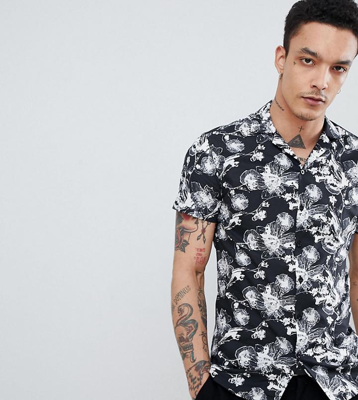 Noak Skinny Revere Collar Shirt In Floral - Black
