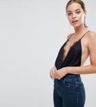 Asos Design Petite Lace Top Body With Strappy Back Detail - Black