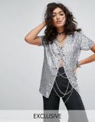 Sacred Hawk Chain Lace Up Sequin Top - Silver