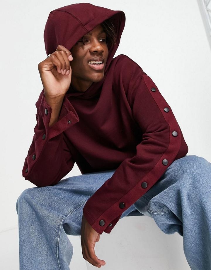 Asos Design Set Oversized Hoodie With Snaps In Burgundy-red