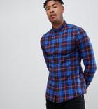 Asos Design Tall Stretch Slim Check Shirt In Black And Blue - Blue