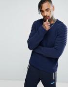 Asos Textured Chenille Sweater With Textured Shoulder Detail In Navy - Navy