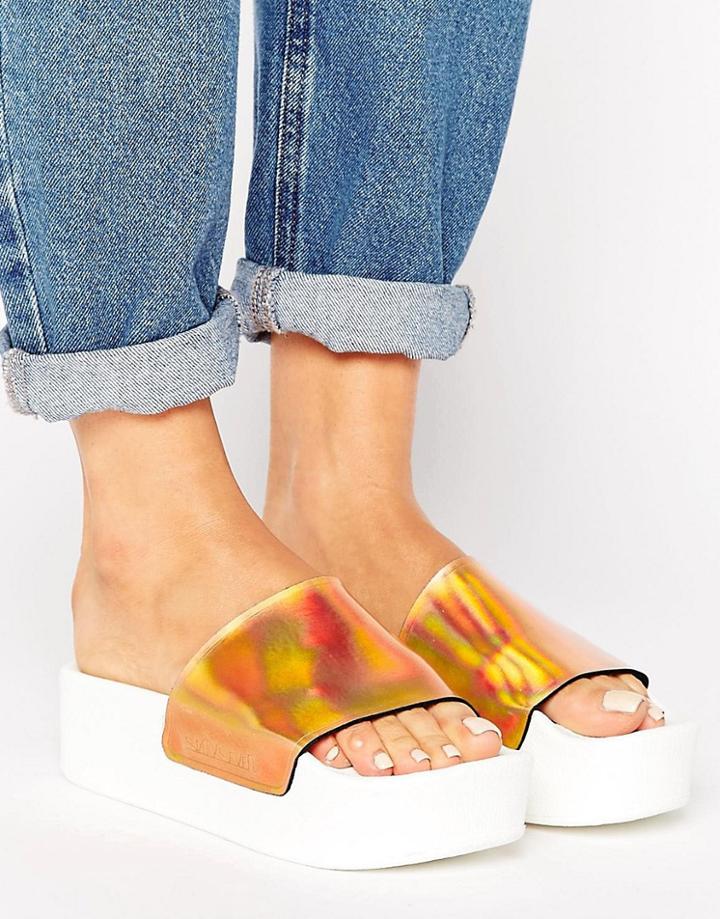 Sixtyseven Flatform Slide Flat Holographic Sandal - Orange