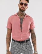 Asos Design Regular Fit Viscose Shirt In Dark Pink