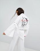 Hanger Denim Jacket With Wide Sleeves And Back Print - White