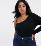 Asos Design Curve Top With One Shoulder Strap Detail In Black