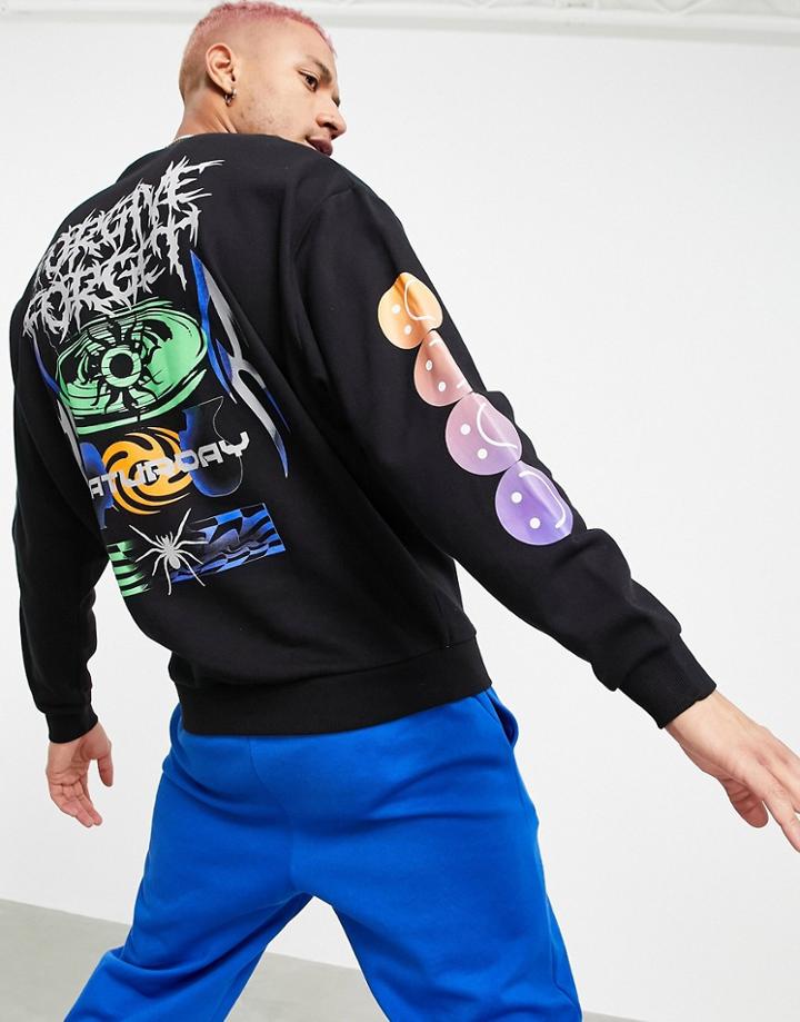 Asos Design Oversized Sweatshirt In Black With Multi Placement Y2k Prints