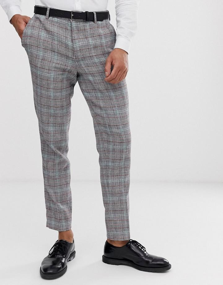Selected Homme Tapered Suit Pants In Check Cotton Linen-black