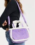 Bershka Shearling Mini Tote Bag In Purple