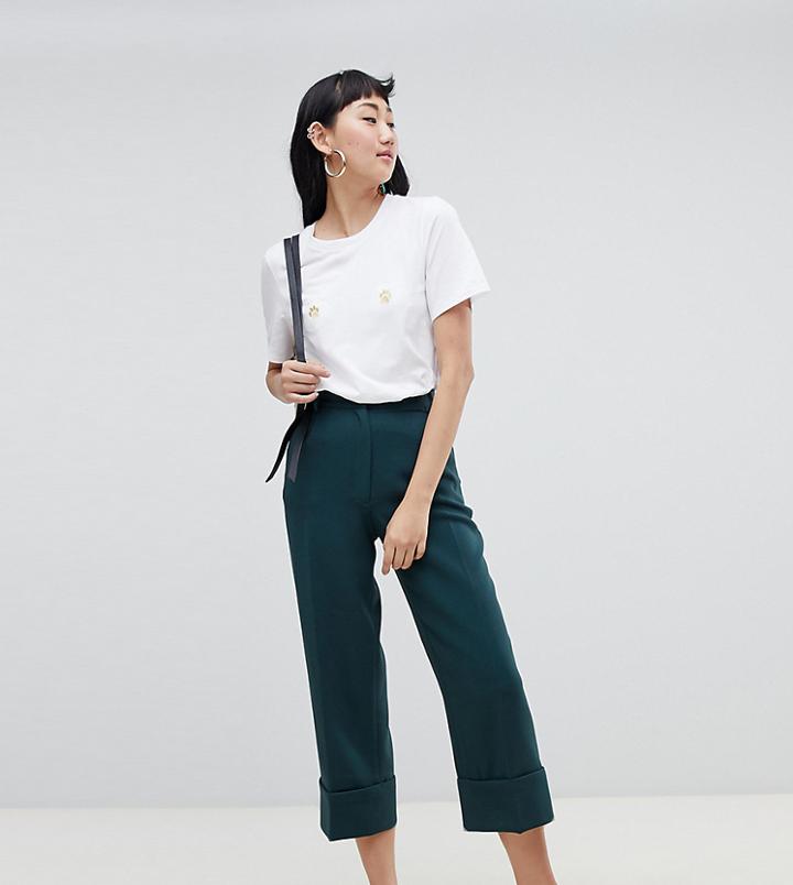 Monki Cropped Tailored Pants In Dark Green
