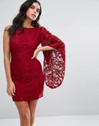 Ax Paris One Shoulder Lace Sleeve Dress - Red