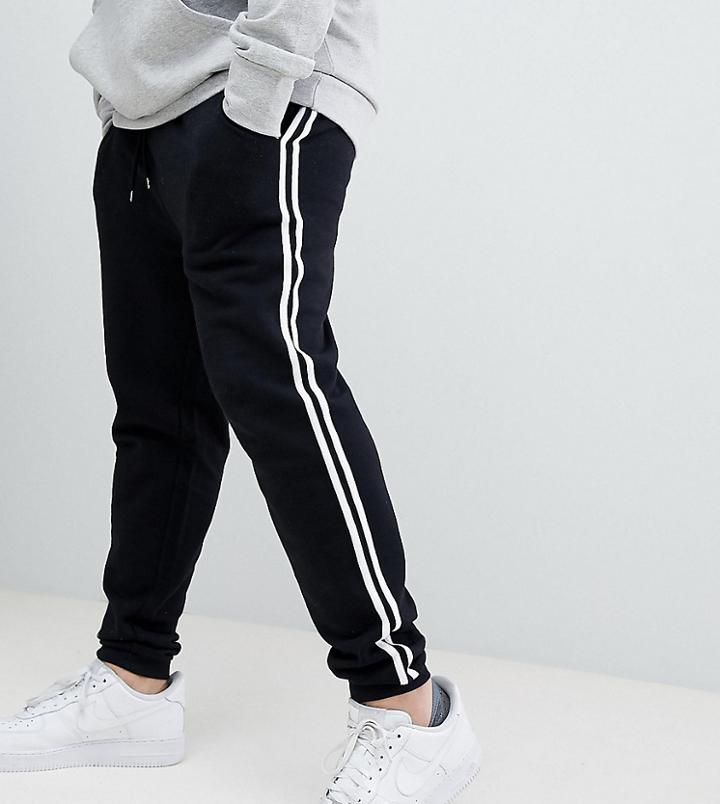 Asos Design Plus Skinny Joggers With White Side Stripes - Black