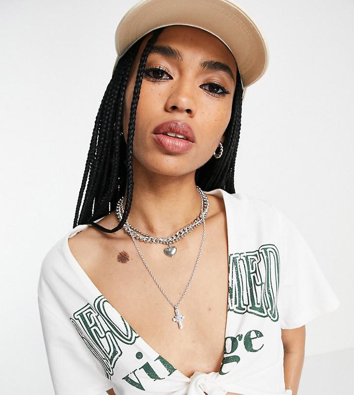 Reclaimed Vintage Inspired Tie Front Varsity T-shirt-white