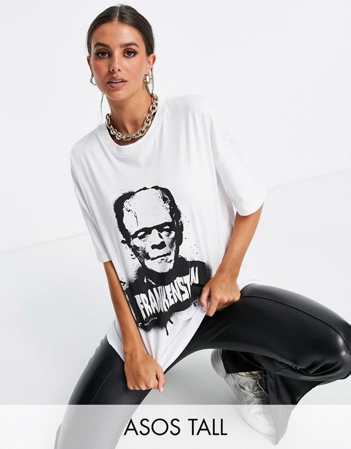 Asos Design Tall Halloween Oversized Frankenstein T-shirt In White