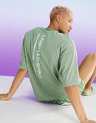 Asos Unrvlld Spply Oversized T-shirt With Raglan Sleeves And Logo Back Print-green