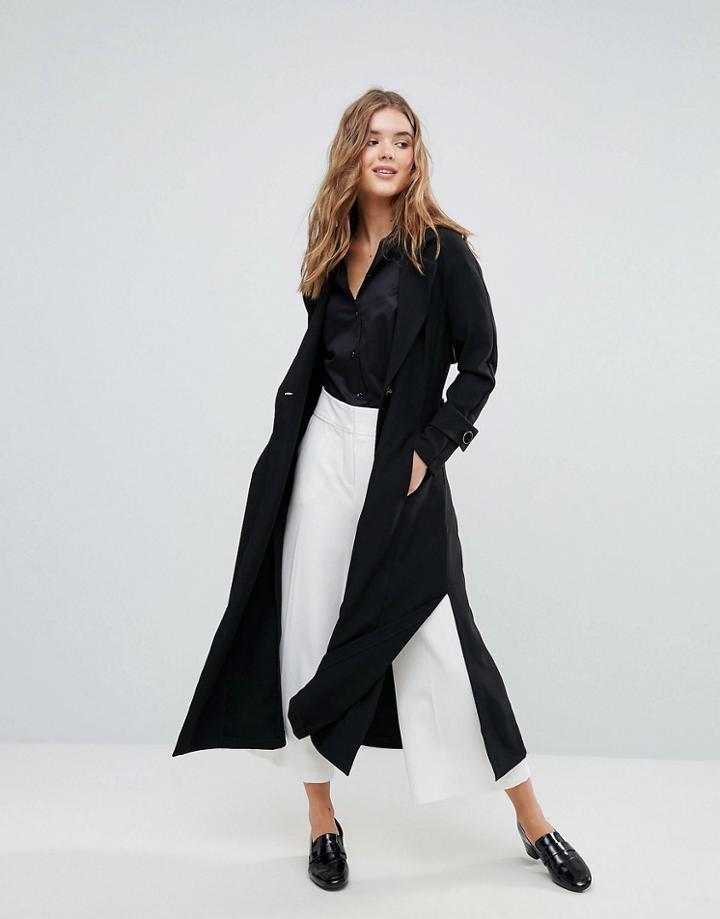 Closet Double Button Trench Coat - Black