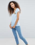 Brave Soul T Shirt With Floral Badges - Blue