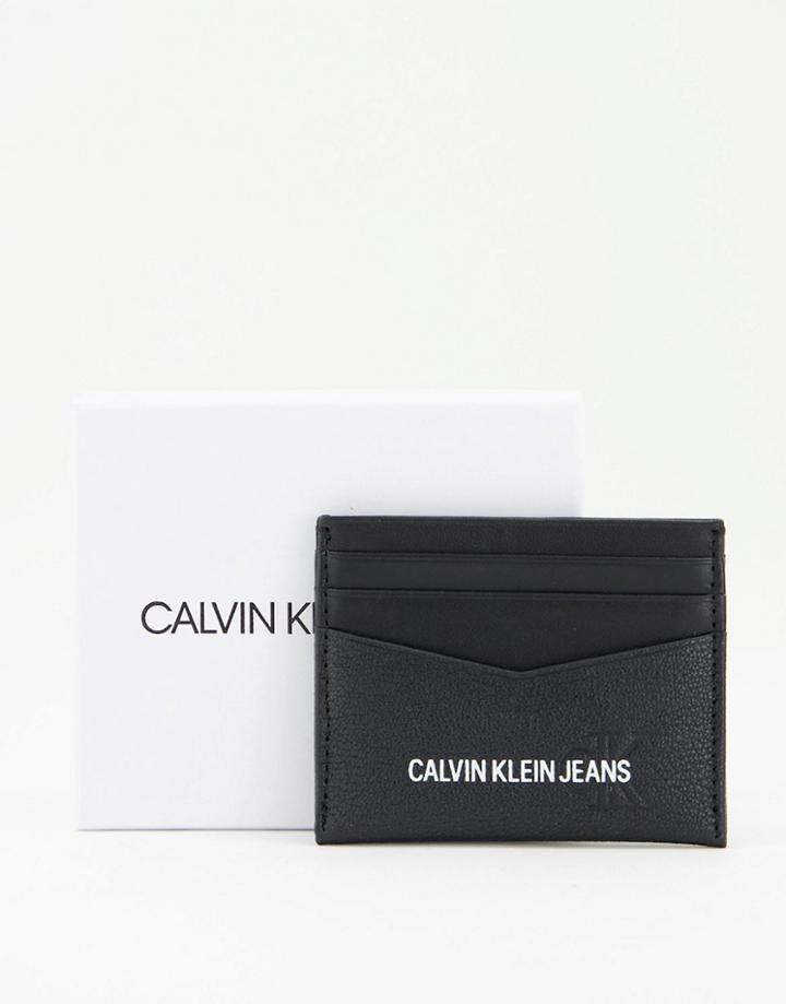 Calvin Klein Jeans Leather Cardholder With Logo In Black