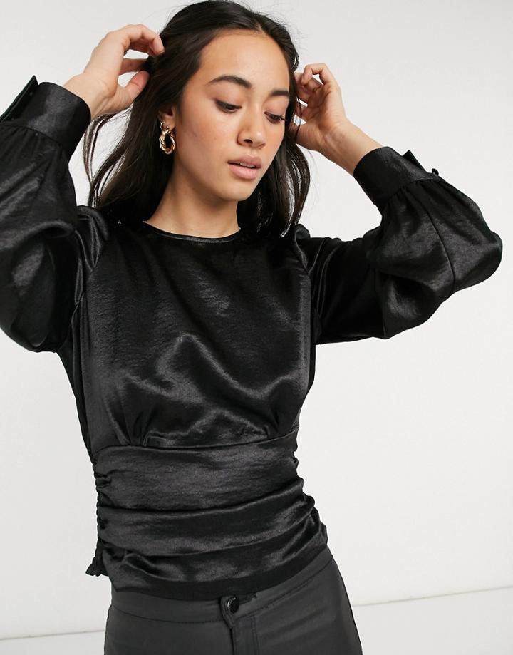 Vero Moda Satin Blouse With V Back In Black