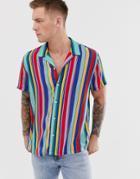 Asos Design Relaxed Rainbow Stripe Shirt-multi
