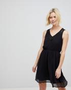 Vero Moda Skater Dress With Lace Keyhole - Black