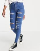 Topshop Joni Jean With Super Rip In Mid Blue-blues