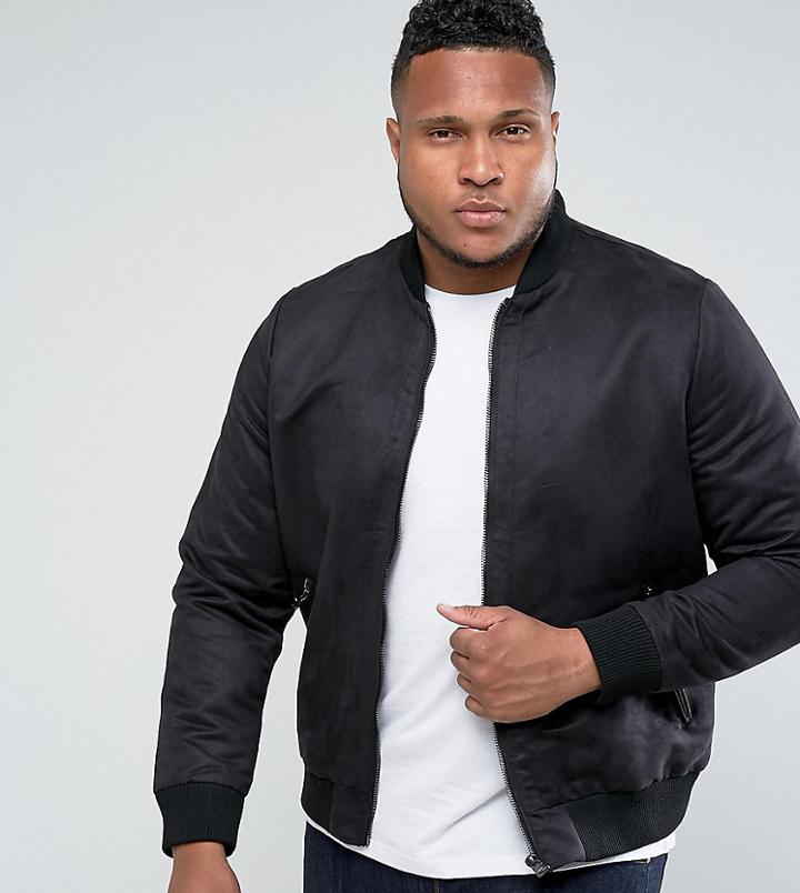Barneys Plus Faux Suedette Bomber Jacket - Black