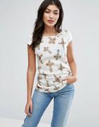 Jasmine Cross Print T-shirt - Cream