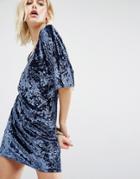 Story Of Lola Velvet Wrap Front Kimono Dress - Blue