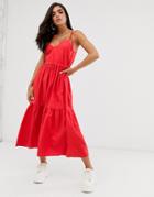 Asos Design Tiered Cami Maxi Dress - Red