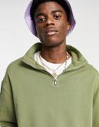 Asos Design Co-ord Oversized Half Zip Sweatshirt In Washed Green