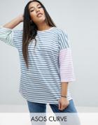 Asos Curve T-shirt In Oversized Cutabout Stripe - Multi
