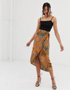 & Other Stories Curved Hem Midi Wrap Skirt In Tropical Leaf Print-multi