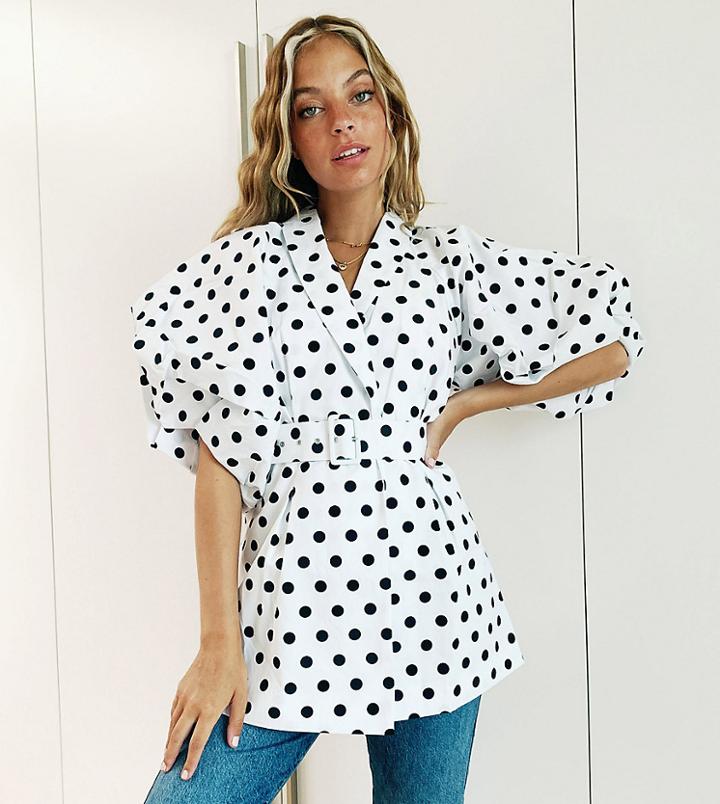 Asos Design Petite Polka Dot Sleeve Drama Open Back Blazer-multi