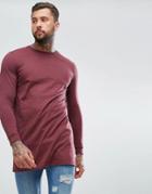 Asos Super Longline Long Sleeve T-shirt With Crew Neck - Red