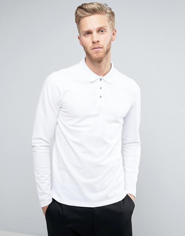 Selected Homme Long Sleeve Polo - White
