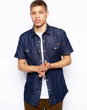 Afends Denim Short Sleeve Shirt In Acid Wash