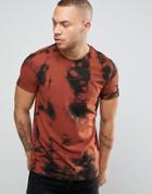 Asos T-shirt With Inky Tie Dye Wash In Rust - Orange