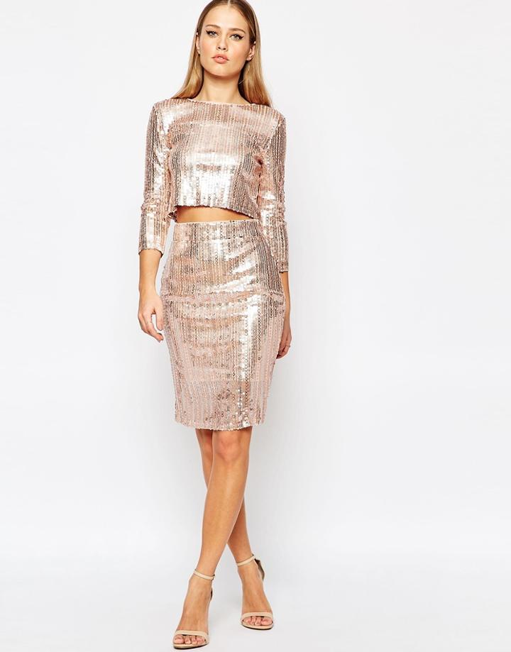Tfnc All Over Sequin Midi Skirt - Nude Sequin