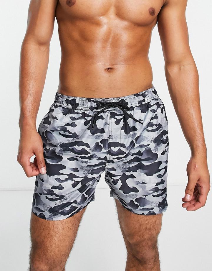 Brave Soul Swim Shorts In Gray Camo