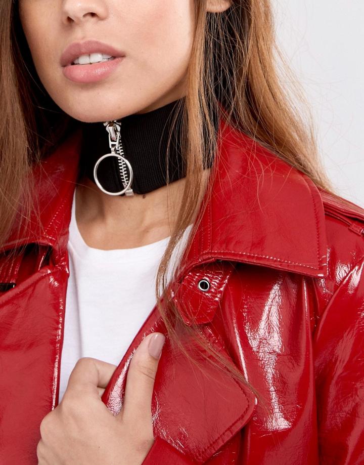 Monki Ring Pull Zip Choker - Black