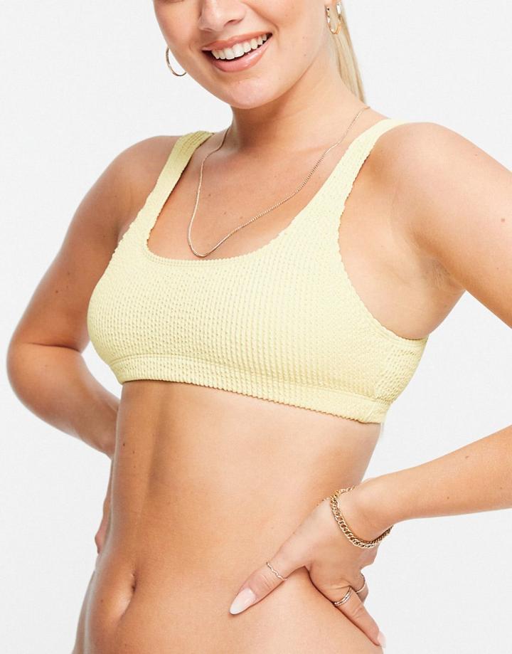 Monki Ma-lis Recycled Rib Texture Crop Bikini Top In Yellow