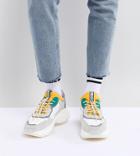 Bronx Yellow & Green Suede Chunky Sneakers - White