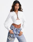 Bershka Lace Up Open Back Shirt In White